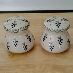 Polish Pottery Ceramic Salt and Pepper Shakers with Blueberry Design NEW